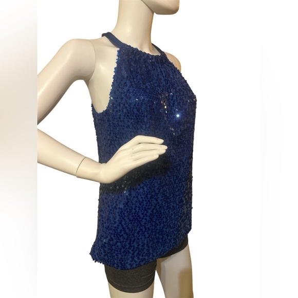 Tahari Womens M Top
Sleeveless Blue Curacao
All Over Sequins Halter
Neck NWT - Picture 6 of 10
